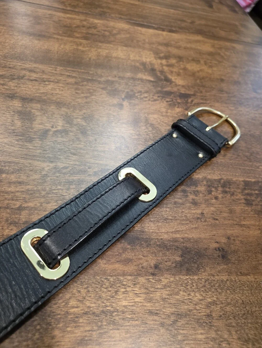 Vintage Linea Pelle Black Leather Belt Gold Hardware